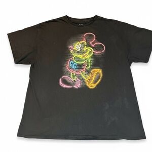 Disney Neon Mickey Mouse Graphic Tee | Black T-Shirt | Size XL